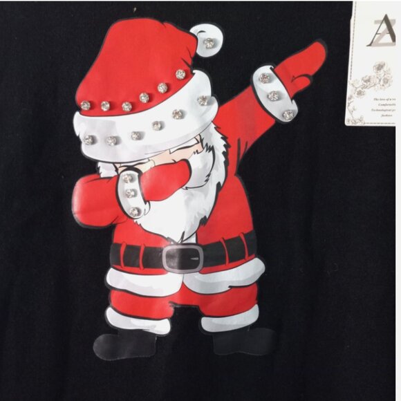AZ Christmas Sweater Womens Sz S/M Black Santa Design Crystal Embellishments EUC - Picture 4 of 8